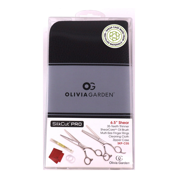 Olivia Garden SilkCutPRO shears 6.5 inch set with cleaning cloth, oil brush, and zipper case