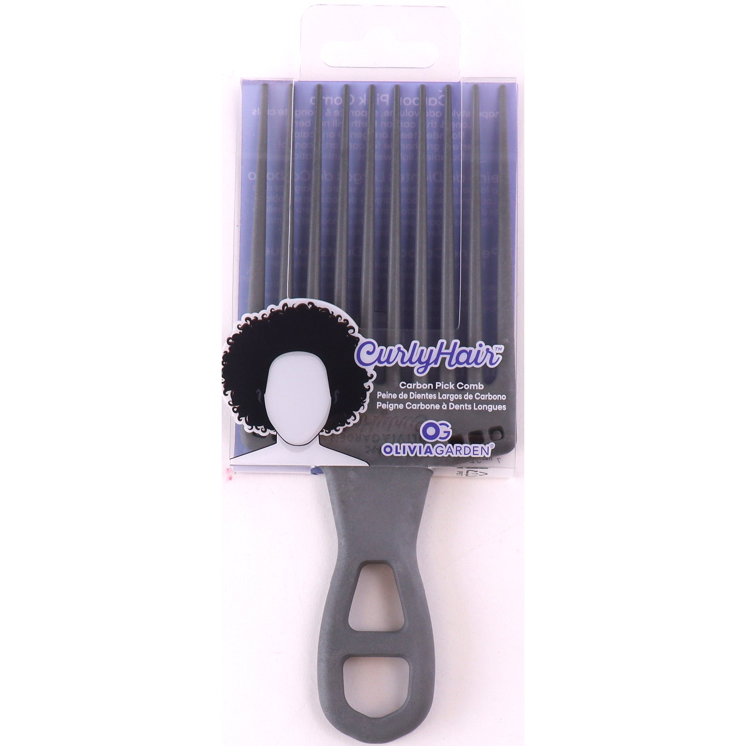 Olivia Garden curly hair pick comb with long black carbon teeth and ergonomic handle