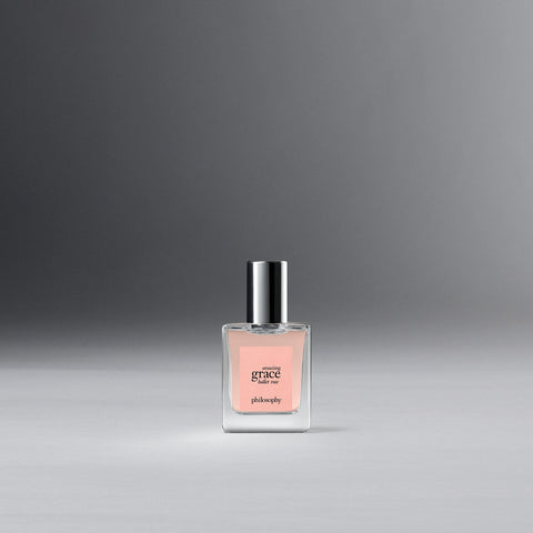 Philosophy Amazing Grace Ballet Rose perfume bottle with light pink fragrance and silver cap