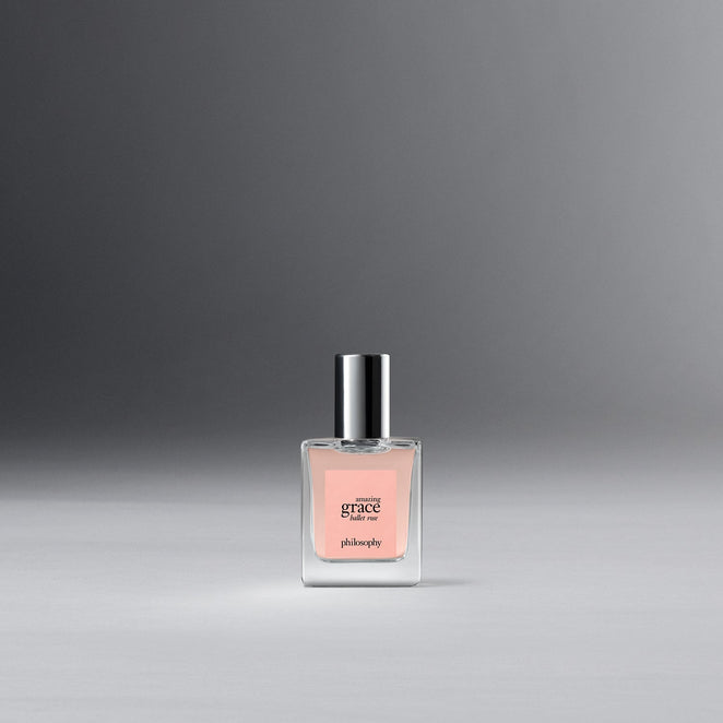 Philosophy Amazing Grace Ballet Rose perfume bottle with light pink fragrance and silver cap
