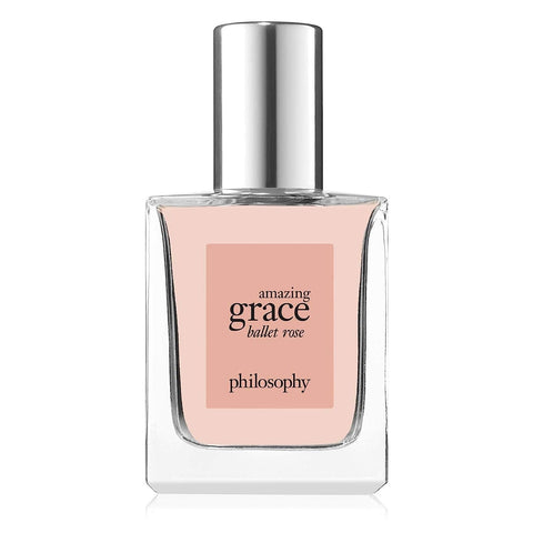 Philosophy Amazing Grace Ballet Rose perfume bottle with pink label and silver cap