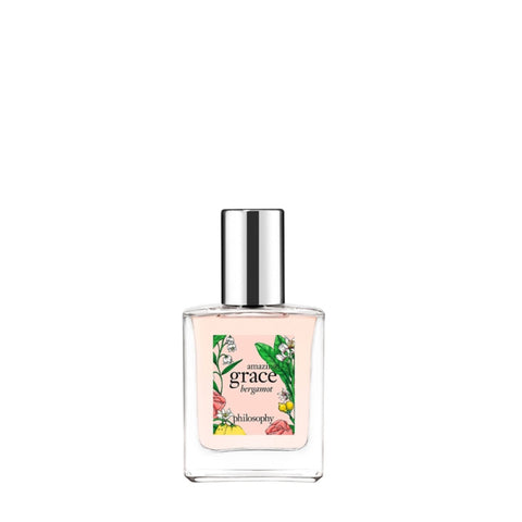 Philosophy Amazing Grace Bergamot perfume bottle with floral design and silver cap