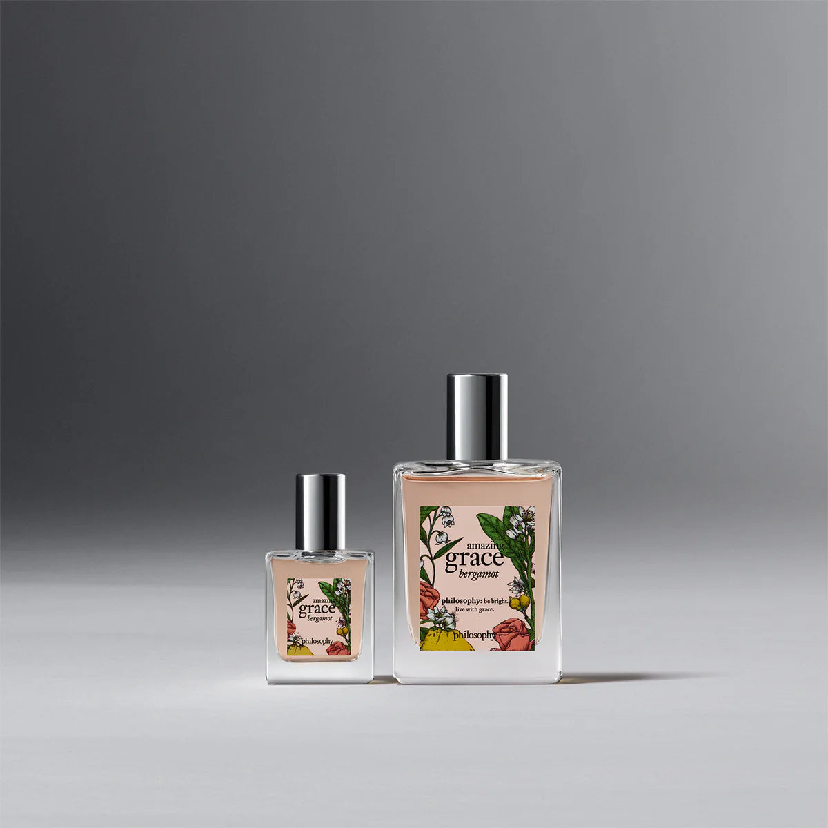 Philosophy Amazing Grace Bergamot perfume bottles in two sizes with floral label design