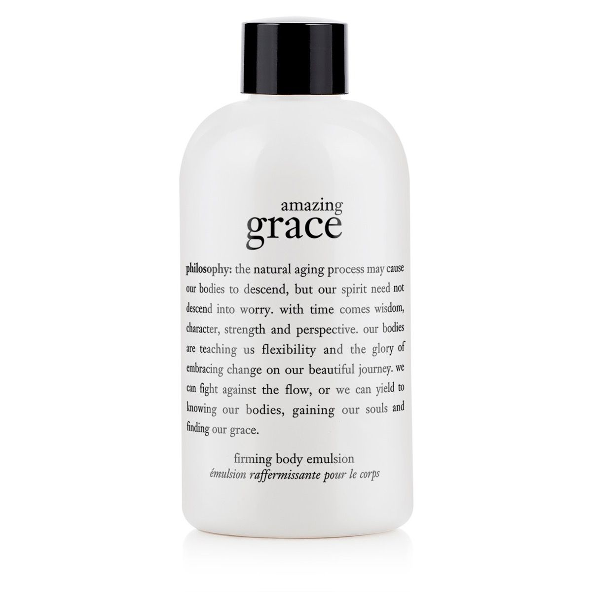 Philosophy Amazing Grace body lotion firming body emulsion in white bottle with black cap