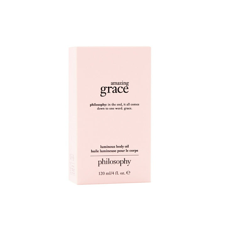 Philosophy Amazing Grace body oil in soft pink 120 ml box with minimalist design