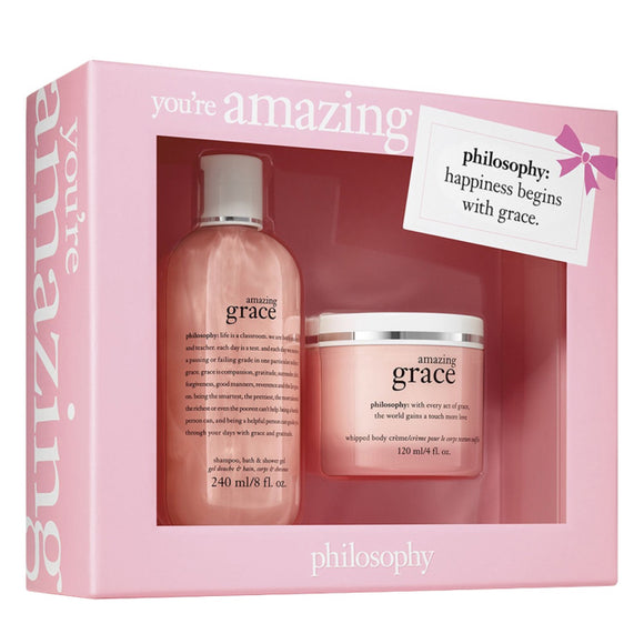 Philosophy Amazing Grace gift set with shower gel and whipped body cream in pink packaging