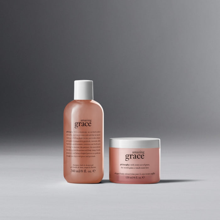 Philosophy Amazing Grace gift set with body wash and body cream in soft pink packaging