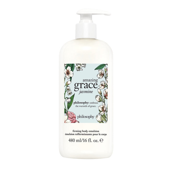 Philosophy Amazing Grace Jasmine body lotion 480ml pump bottle with floral design and firming body emulsion