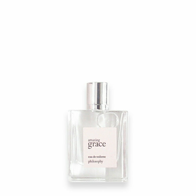 Philosophy Amazing Grace mini perfume clear glass bottle with silver cap and white label