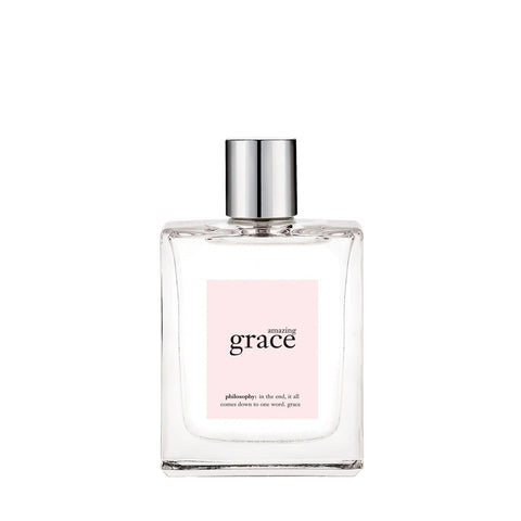 Philosophy Amazing Grace perfume clear rectangular bottle with silver cap and pink label