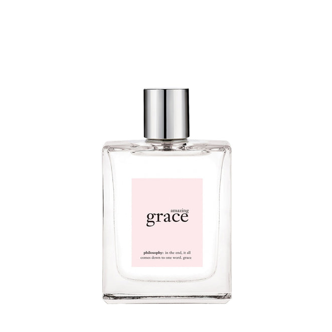 Philosophy Amazing Grace perfume clear rectangular bottle with silver cap and pink label