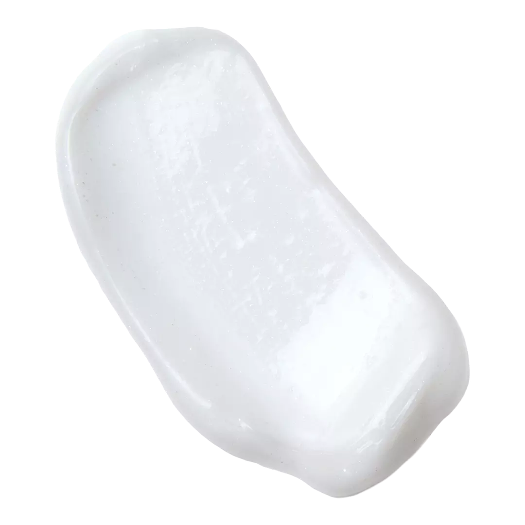 Swatch of Philosophy Amazing Grace shimmering lotion showing creamy white texture with subtle shimmer