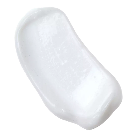 Swatch of Philosophy Amazing Grace shimmering lotion showing creamy white texture with subtle shimmer