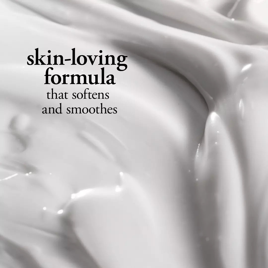 Close-up of smooth, creamy texture highlighting the skin-loving formula of Philosophy Amazing Grace shimmering lotion