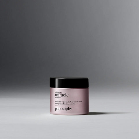 Philosophy ultimate miracle worker anti-aging face and neck cream in a pink jar with black lid