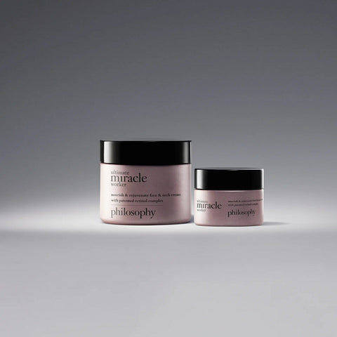 Philosophy anti-aging face and neck cream jars with patented retinol complex for skin rejuvenation