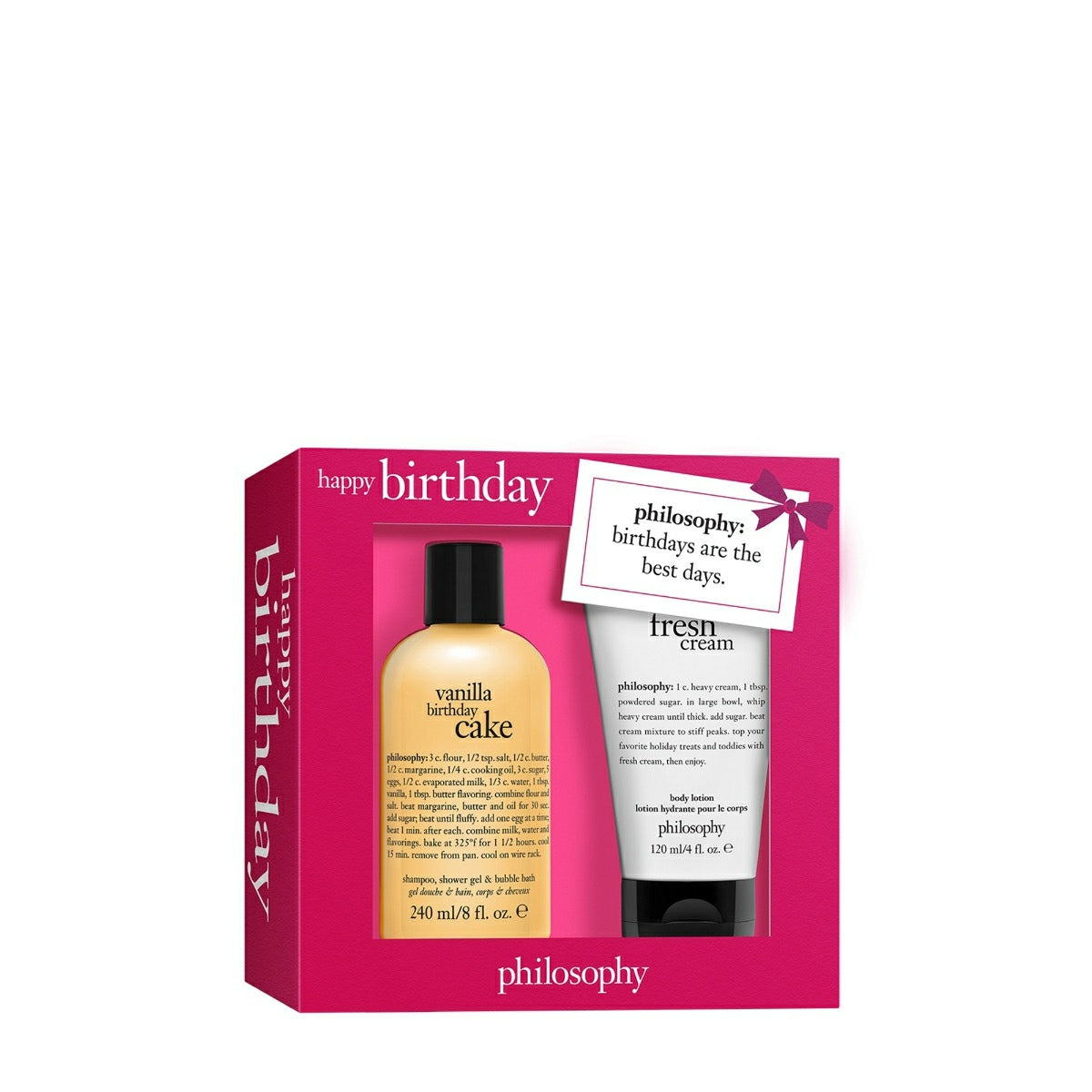 Philosophy birthday gift set for her with vanilla birthday cake shower gel and fresh cream body lotion