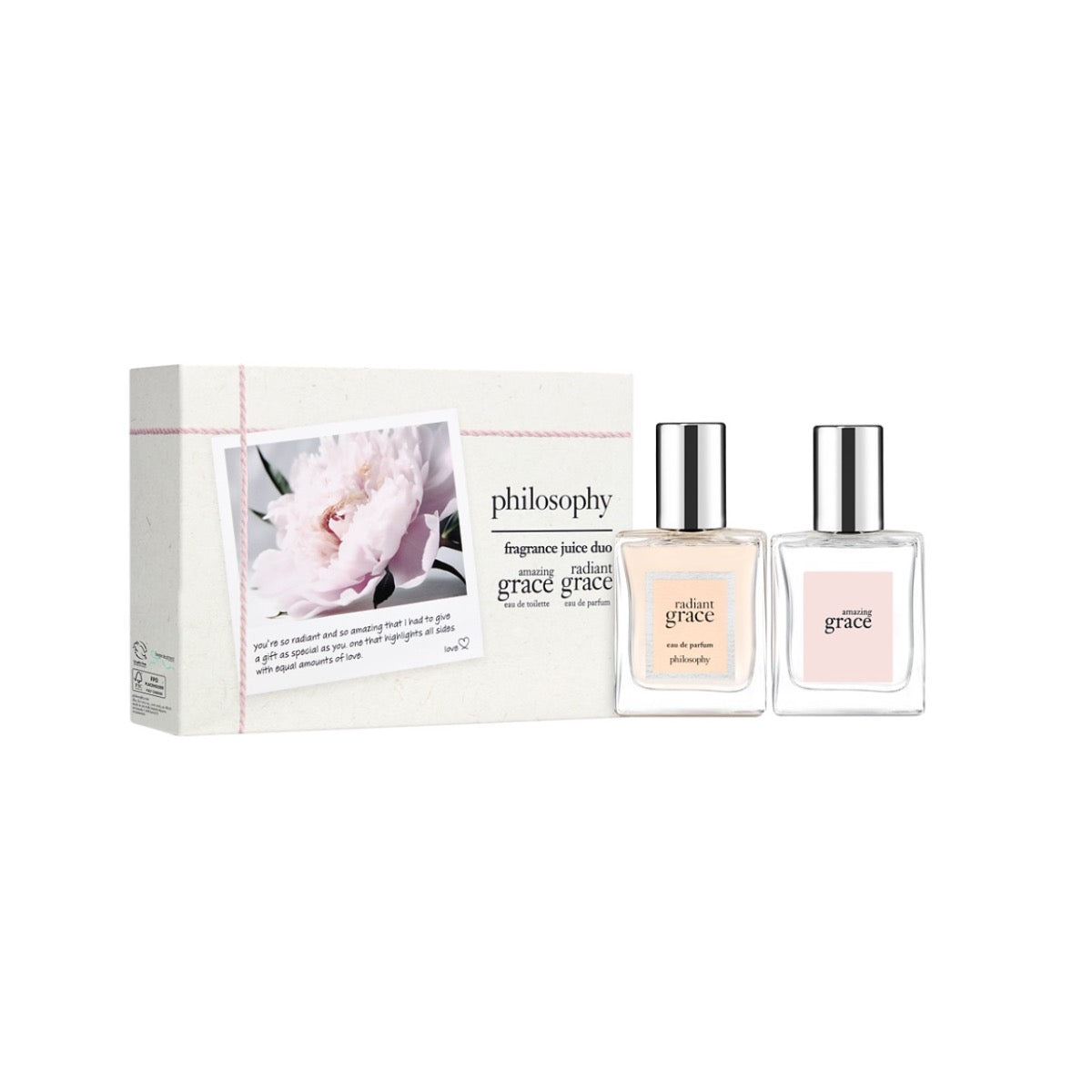 Philosophy fragrance gift set with two eau de parfum bottles and decorative packaging