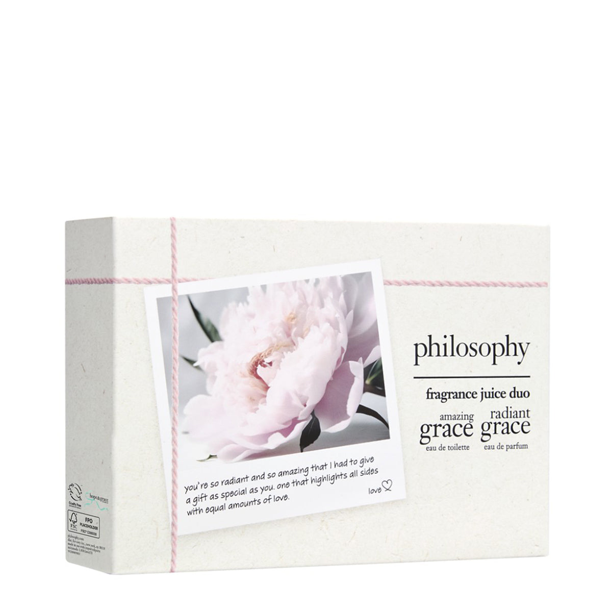 Philosophy fragrance gift set featuring fragrance juice duo with radiant grace scents in elegant packaging