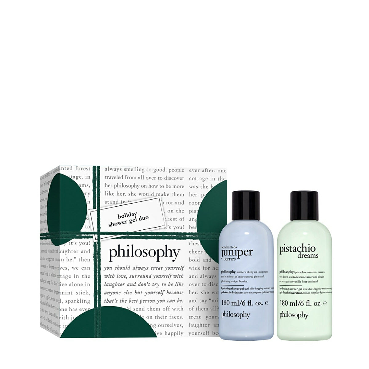 Philosophy holiday shower gel gift set with pistachio dreams and enchanted juniper scents 180 ml bottles
