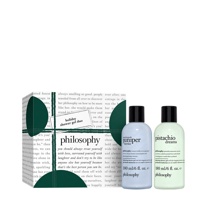 Philosophy holiday shower gel gift set with pistachio dreams and enchanted juniper scents 180 ml bottles