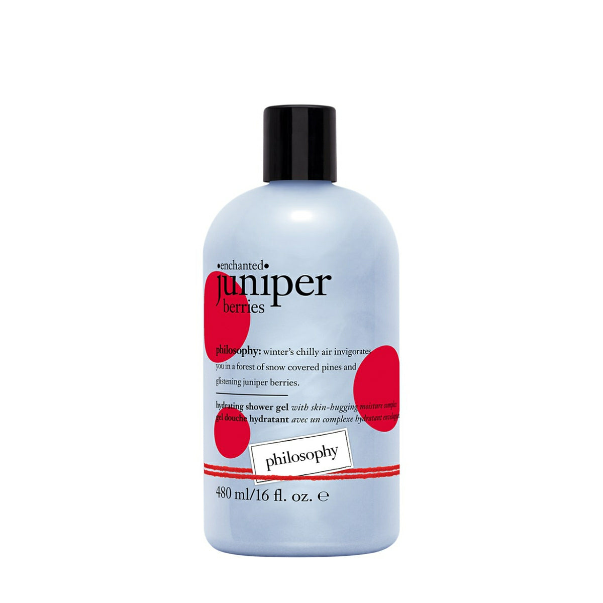 Philosophy hydrating shower gel in enchanted juniper berries scent 480ml bottle with black cap