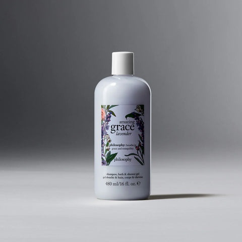 Philosophy Amazing Grace lavender shower gel bottle with floral label 16 fl oz