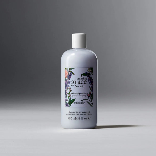 Philosophy Amazing Grace lavender shower gel bottle with floral label 16 fl oz