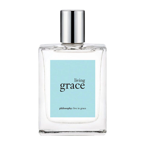 Philosophy Living Grace perfume clear glass bottle with blue label and silver cap