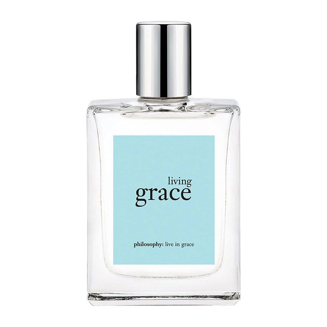 Philosophy Living Grace perfume clear glass bottle with blue label and silver cap