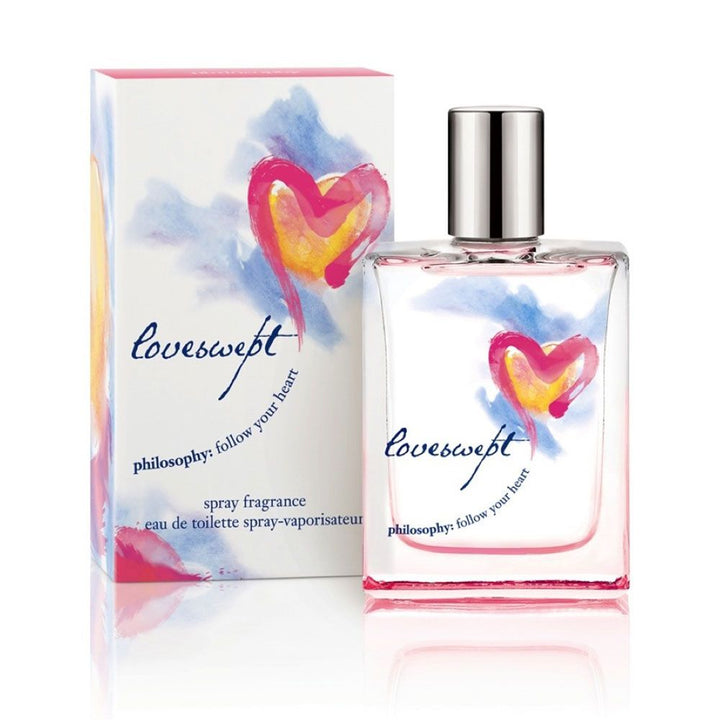Philosophy Loveswept travel size fragrance with heart design on bottle and packaging