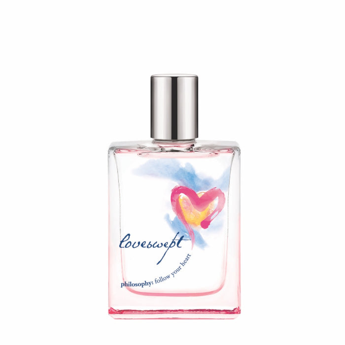 Philosophy Loveswept travel size fragrance bottle with heart design and silver cap