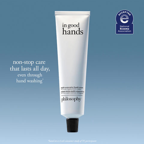 Philosophy in good hands multi-restorative hand cream tube with non-stop care for all-day hydration