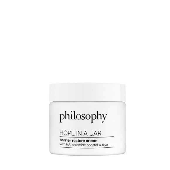 Philosophy Hope In A Jar cream in white jar moisturizer with HA ceramide booster and cica for hydration