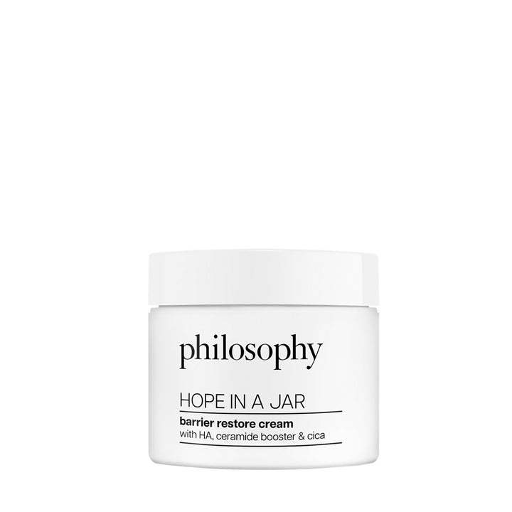 Philosophy Hope In A Jar cream in white jar moisturizer with HA ceramide booster and cica for hydration
