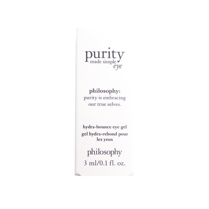Philosophy Purity eye gel 3ml white box with black text for hydra-bounce eye care