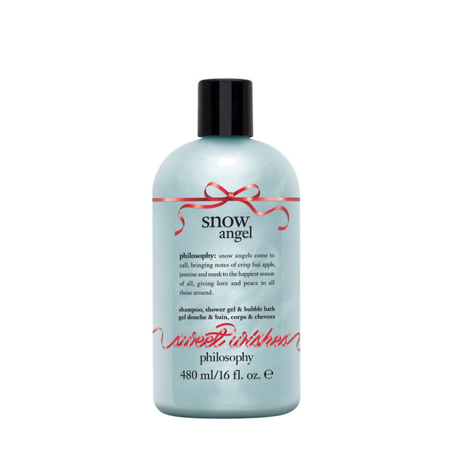 Philosophy shower gel 16 oz snow angel scent in light blue bottle with black cap