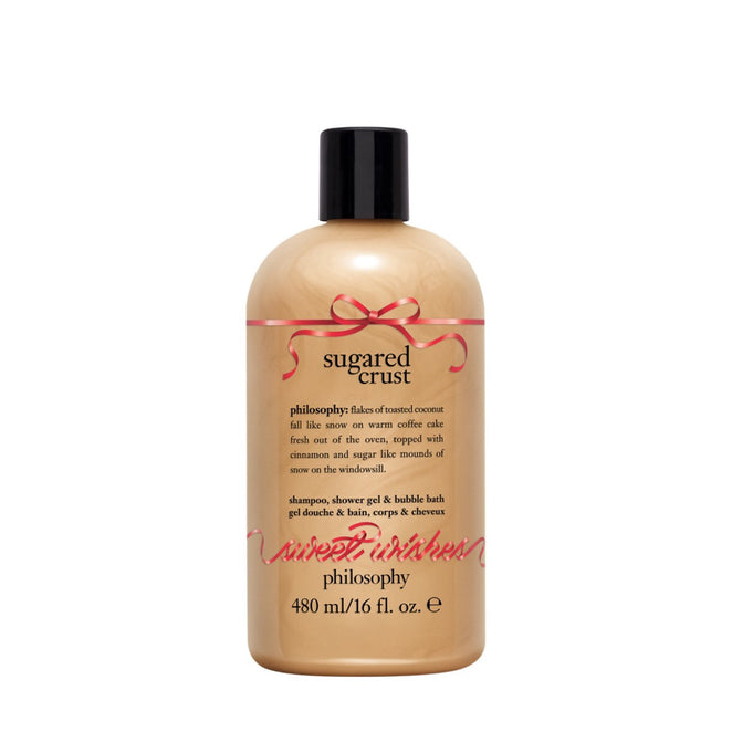 Philosophy shower gel 16 oz in Sugared Crust scent with gold bottle and black cap