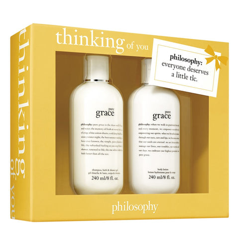 Philosophy Thinking Of You gift set with pure grace shampoo and body lotion in yellow box