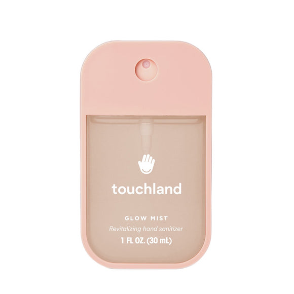 Touchland Glow Mist 1 FL OZ Revitalizing rosewater hand sanitizer in a pink bottle for hydration and cleanliness