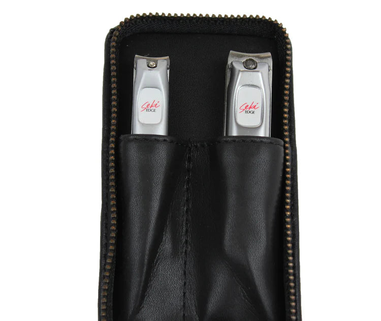 Seki Edge Men Grooming Kit with Stainless Steel Nail Clippers in a Stylish Black Pouch