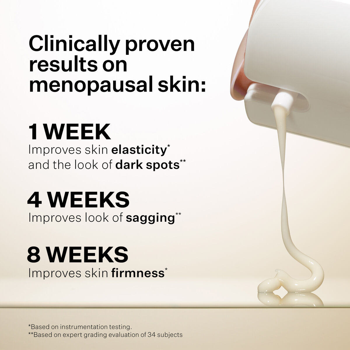 StriVectin Peptight Tightening Serum pouring from a bottle with clinically proven results for menopausal skin