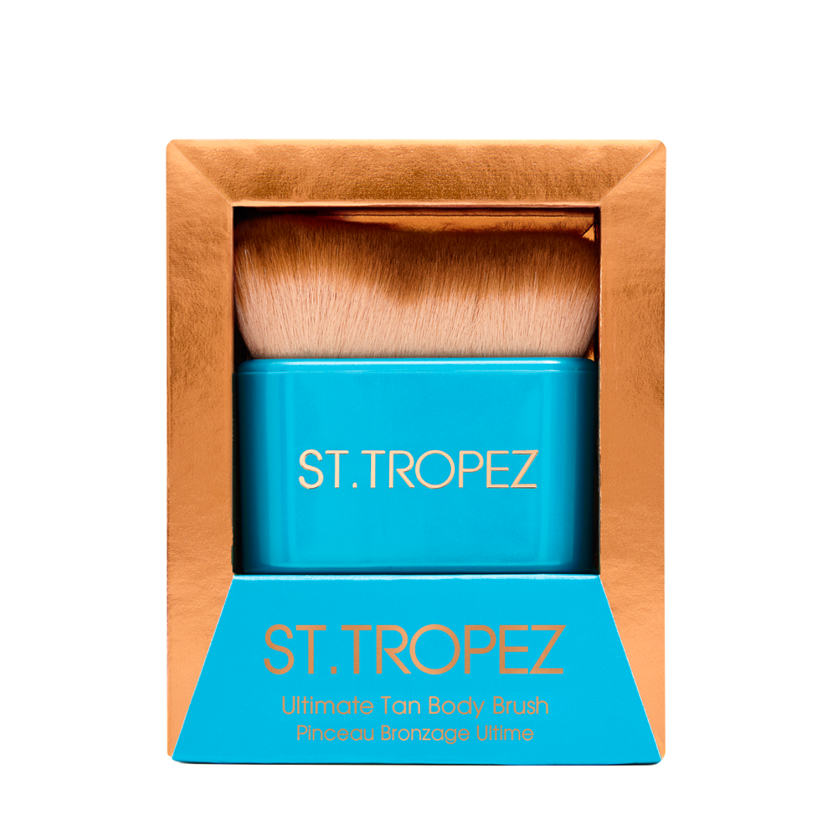 St Tropez ultimate tan body brush with soft bristles in blue and gold packaging
