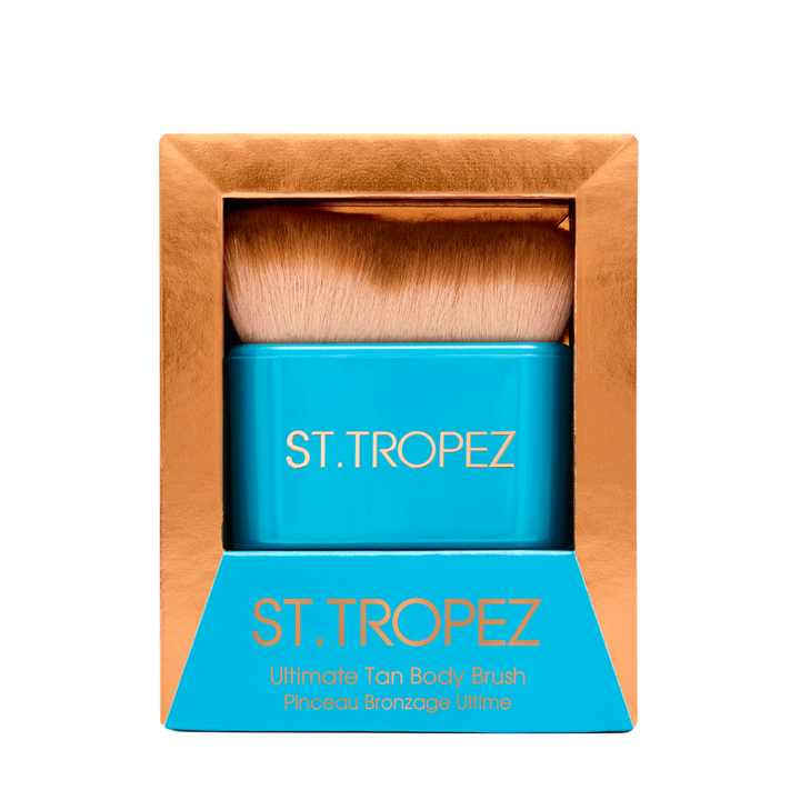 St Tropez ultimate tan body brush with soft bristles in blue and gold packaging