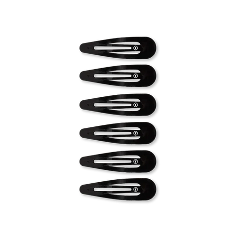 Set of six black Teleties snap hair clips for secure and stylish hair styling