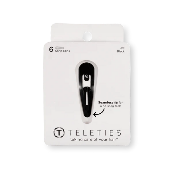 Teleties snap hair clips in Jet Black, featuring a no-snag design for comfortable hair styling