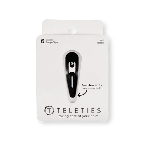 Teleties snap hair clips in Jet Black, featuring a no-snag design for comfortable hair styling