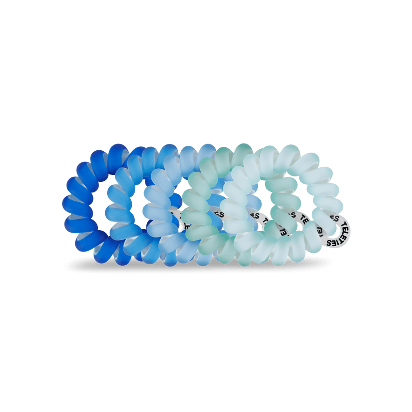 Teleties tiny hair ties in blue and green gradient colors for secure and stylish hair styling