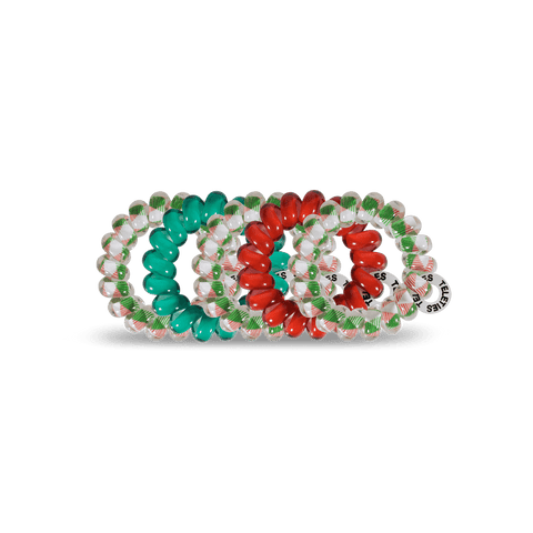 Teleties tiny hair ties in turquoise, red, and green, perfect for all hair types and styles