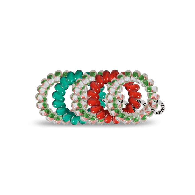 Teleties tiny hair ties in turquoise, red, and green, perfect for all hair types and styles